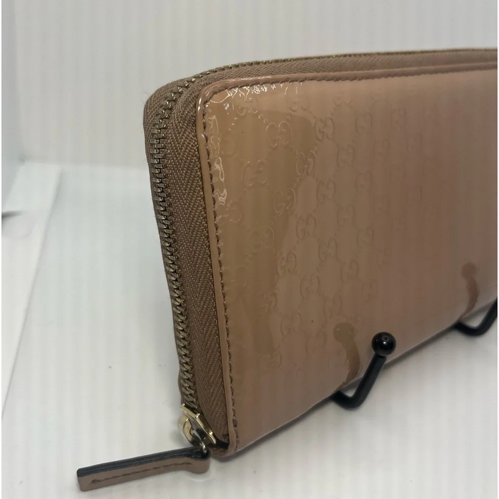 GUCCI Micro Guccisima Patent Leather Zip Around Wallet, Beige/Nude EUC - Picture 7 of 17